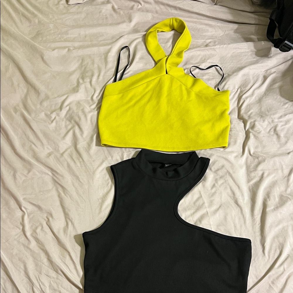 SHEIN Yellow and Black Crop Tops Set